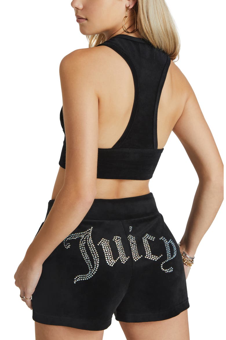 Embellished Racerback Crop Tank Top, Alternate, color, LIQUORICE