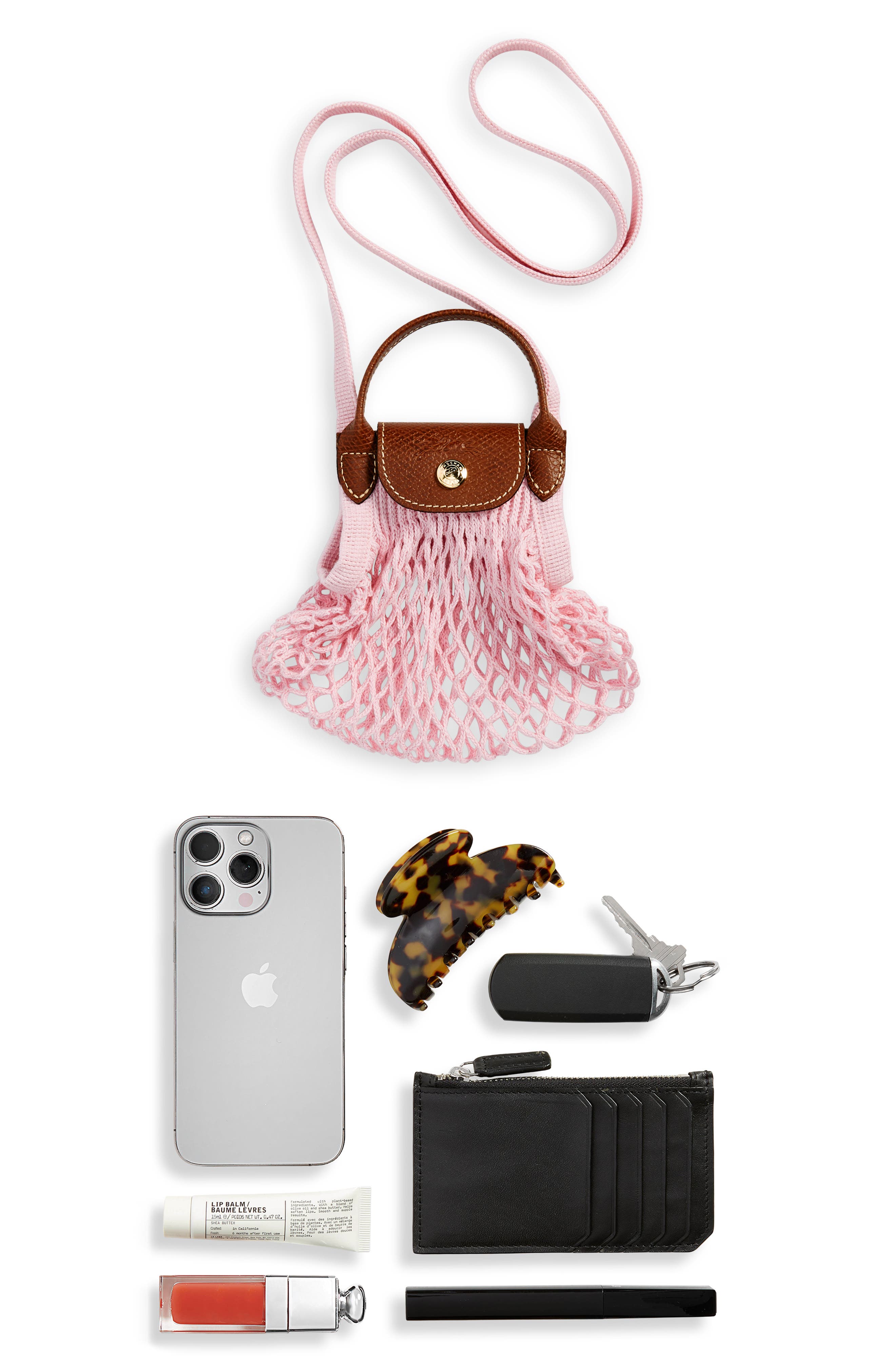 Extra Small Le Pliage Filet Knit Crossbody Bag, Alternate, color, PINK
