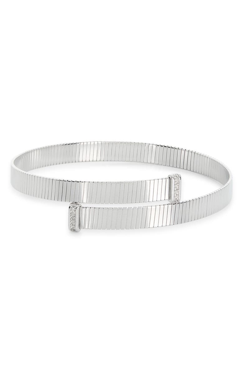 MESHMERISE Diamond Ribbed Cuff Bracelet, Main, color, White Gold