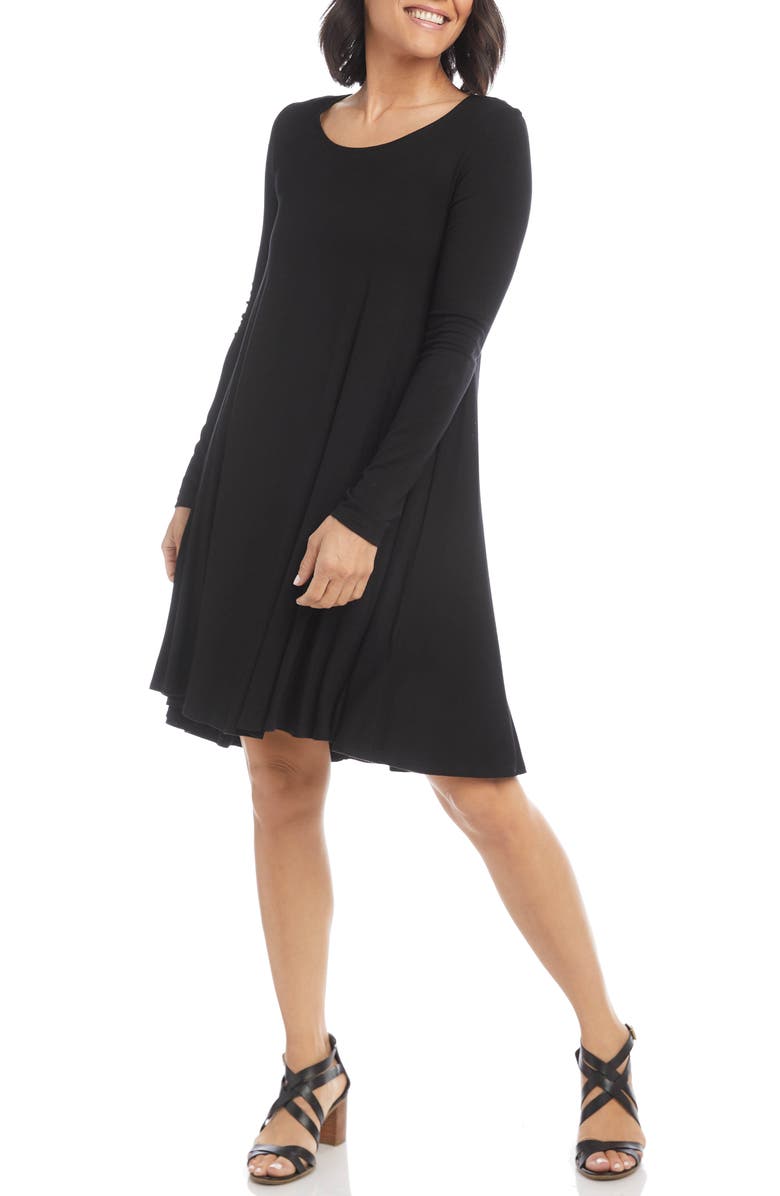 Karen Kane Maggie Long Sleeve Jersey Trapeze Dress, Alternate, color, Black