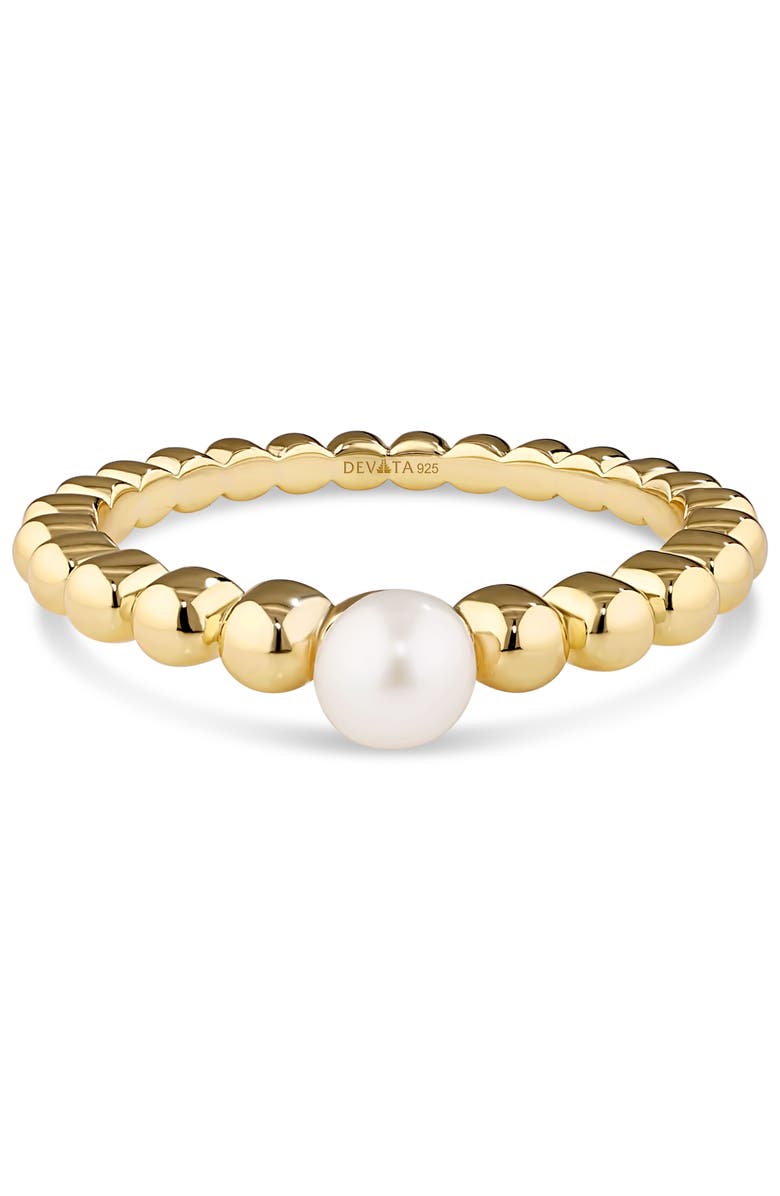 DEVATA Freshwater Pearl on Beaded Ball Ring in Gold Plated Sterling Silver, Main, color, Yellow Gold