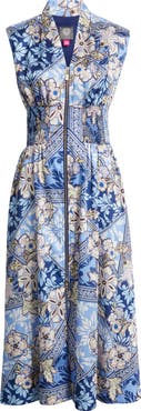 Vince Camuto Scarf Print Zip Front Midi Dress
