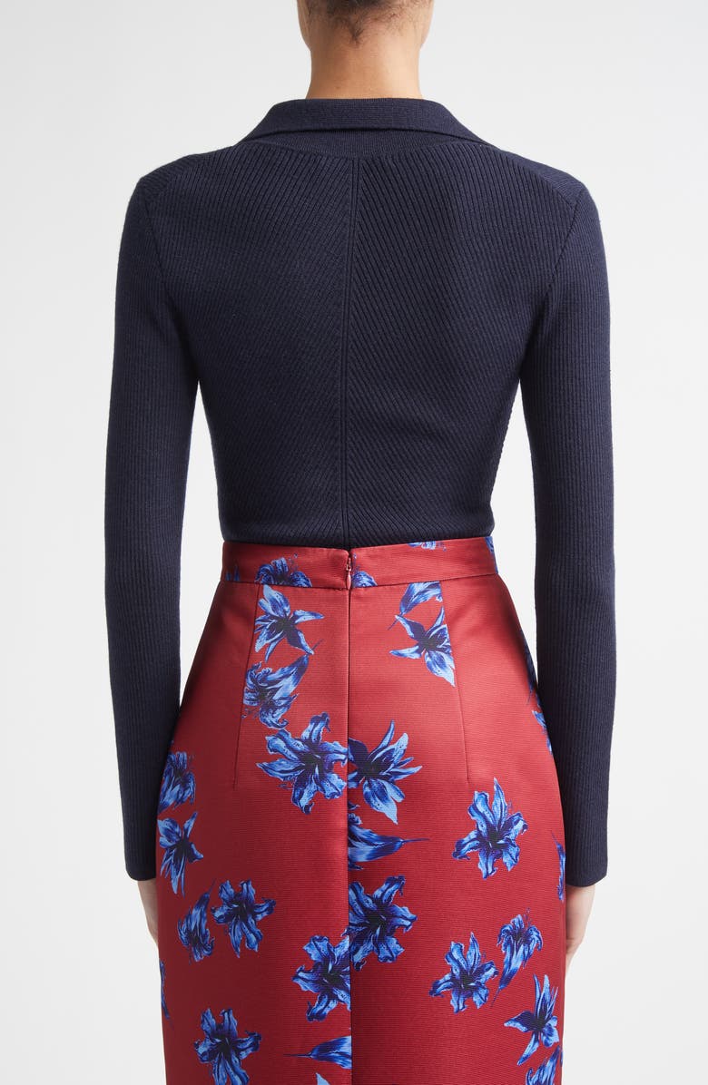 Emilia Wickstead Austin Wool Rib Polo Sweater, Alternate, color, Dark Navy