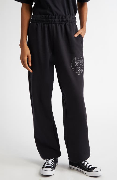 Sky High Farm Workwear Strawberry Moon Crystal Embellished Cotton Joggers in Black 