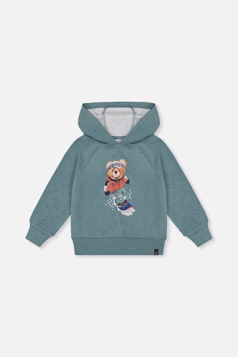 Graphic Drawstring Hood Ribbed Cuff Hoodie