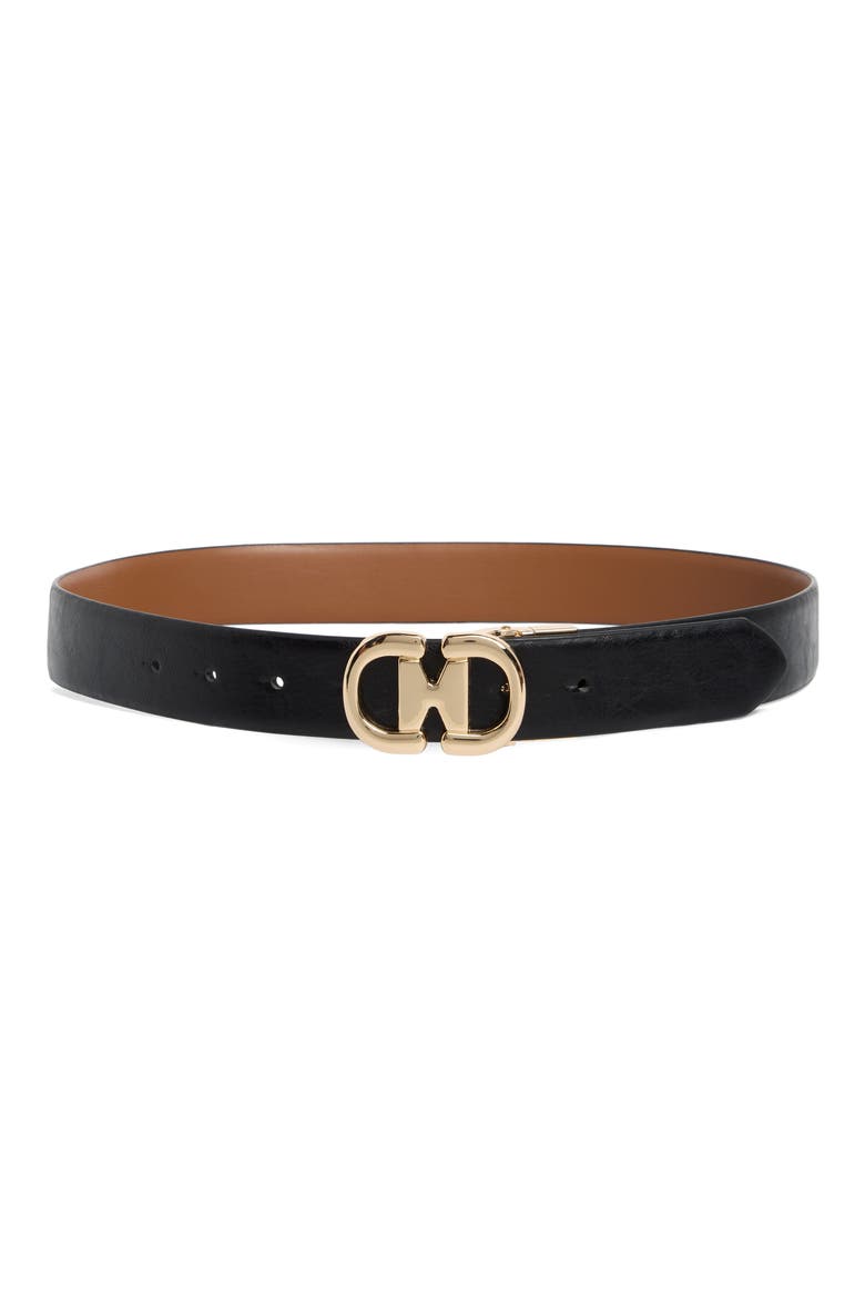 Squat Horsebit Buckle Reversible Belt, Main, color, BLACK LUGGAGE