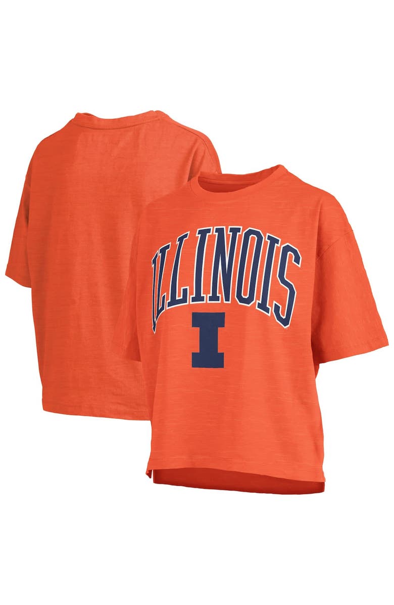 PRESSBOX Women's Pressbox Orange Illinois Fighting Illini Nelson Arch Over Logo Waist Length Oversized Slub T-Shirt, Alternate, color,