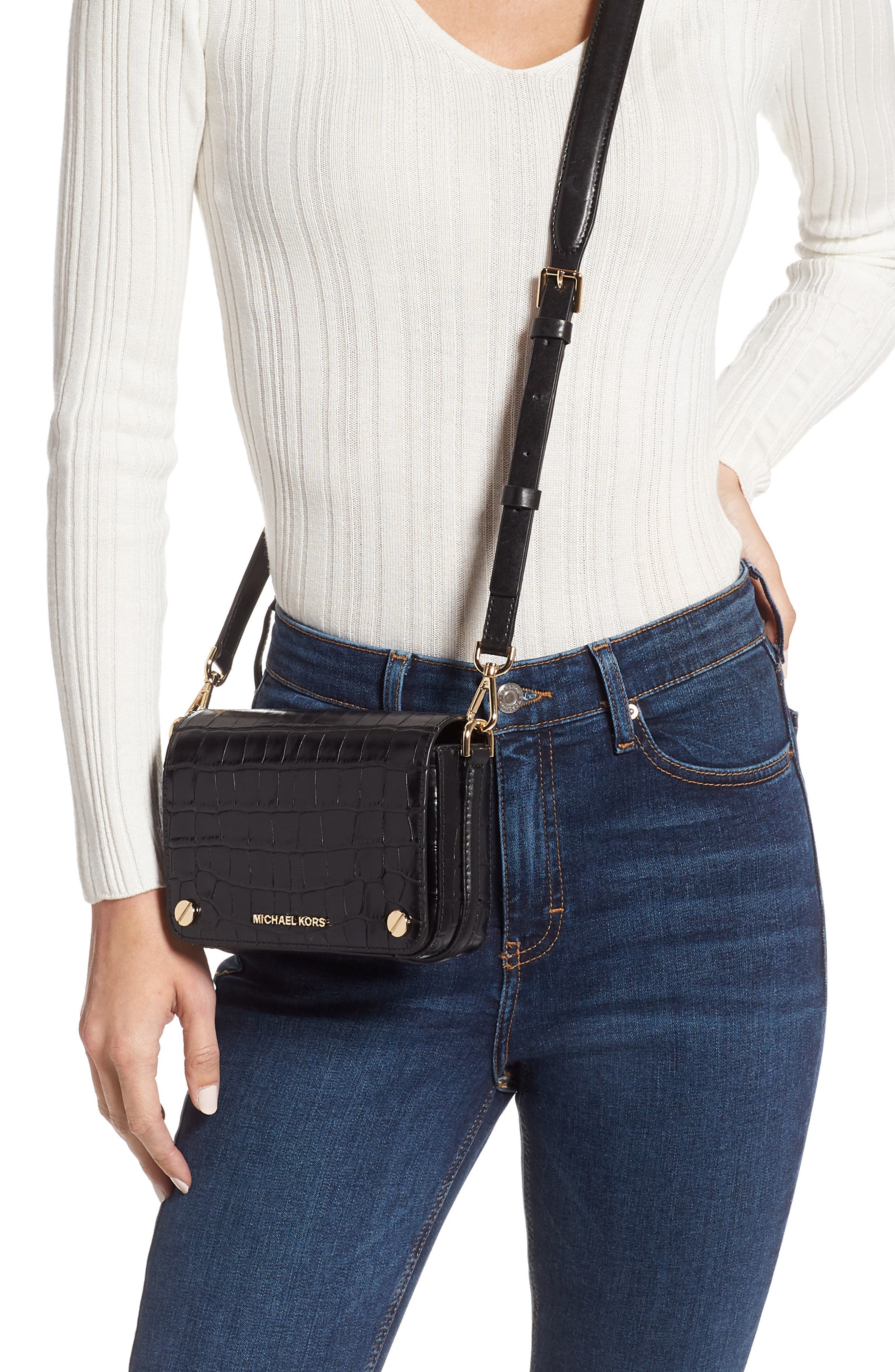 MICHAEL Michael Kors Small Jet Set Croc Embossed Leather Shoulder Bag ...