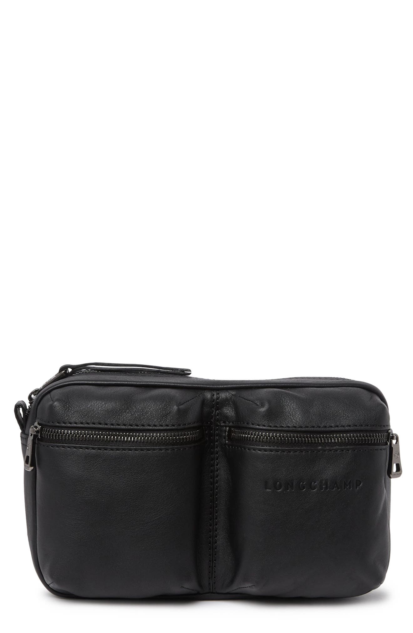 Longchamp Two Pocket Belt Bag, Main, color, Black