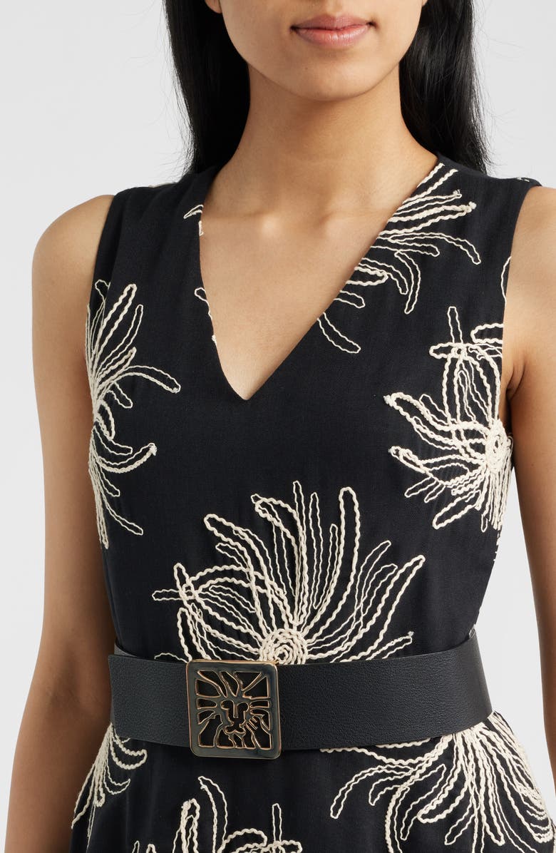 Anne Klein Embroidered Belted Midi Dress, Alternate, color, Anne Black / Ivory