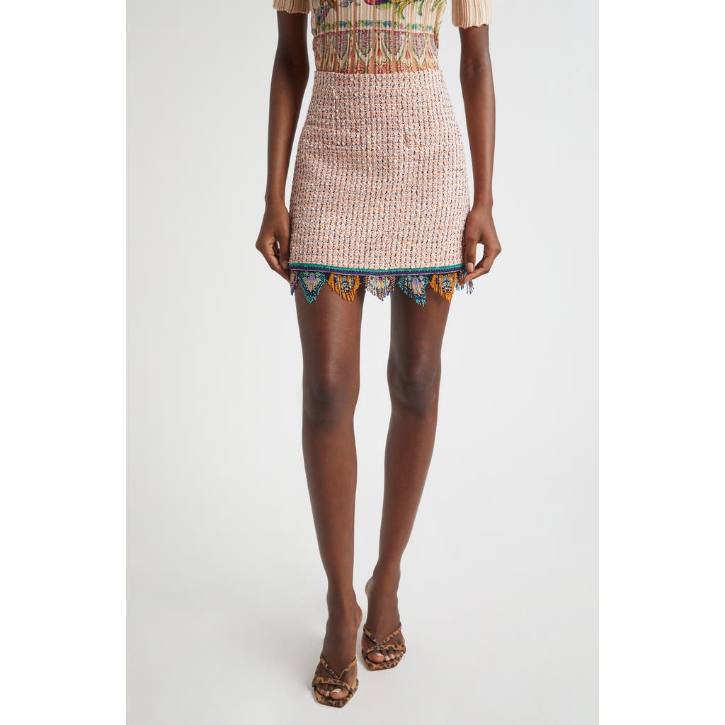 Etro Fringed Embroidered Tweed Mini Skirt In Multi