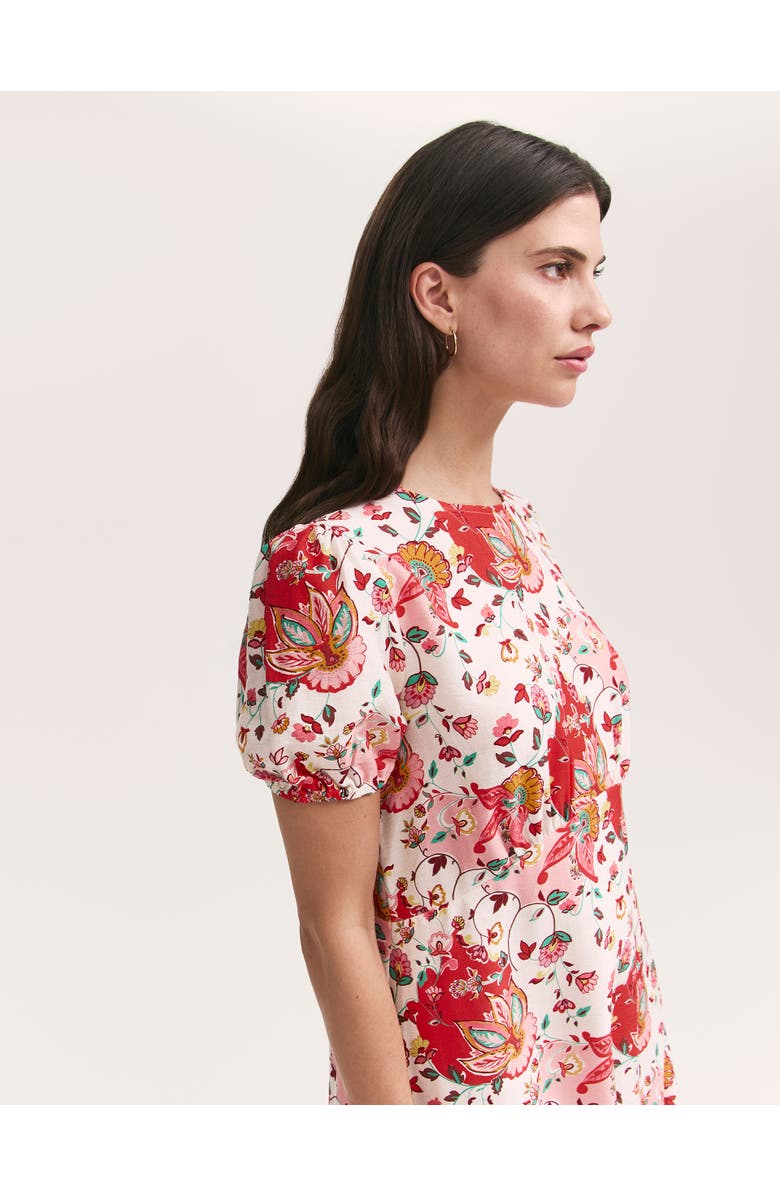 Finery London Lili Floral Short Sleeve Midi Tea Dress, Alternate, color, Coral Floral