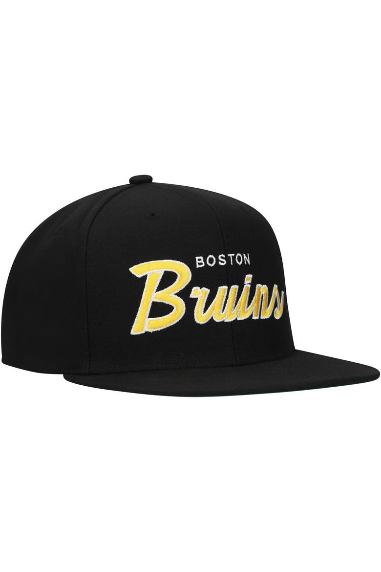Men's Mitchell & Ness Black Boston Bruins Core Team Script 2.0 Snapback Hat, Alternate, color, Black