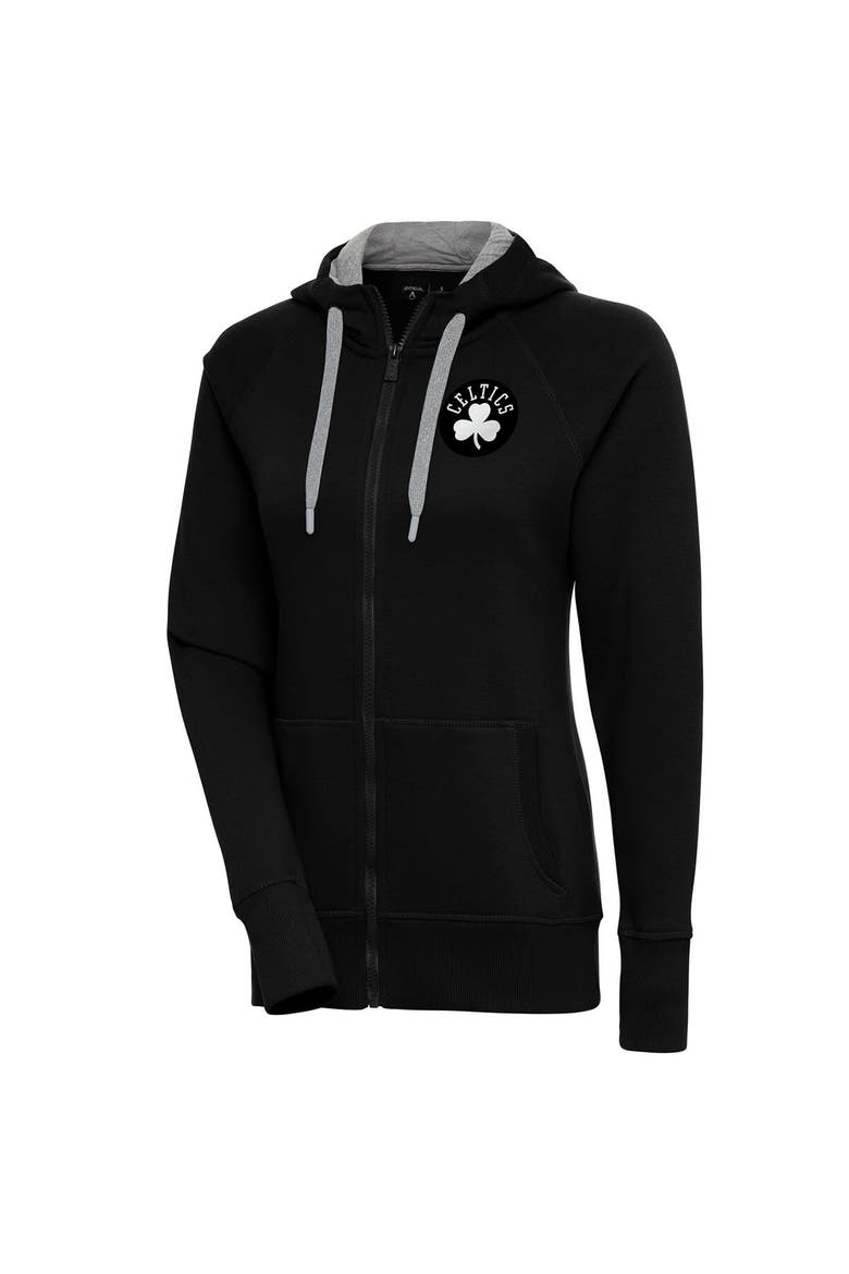 Women's Antigua  Black Boston Celtics Brushed Metallic Victory Full-Zip Hoodie, Main, color, Black