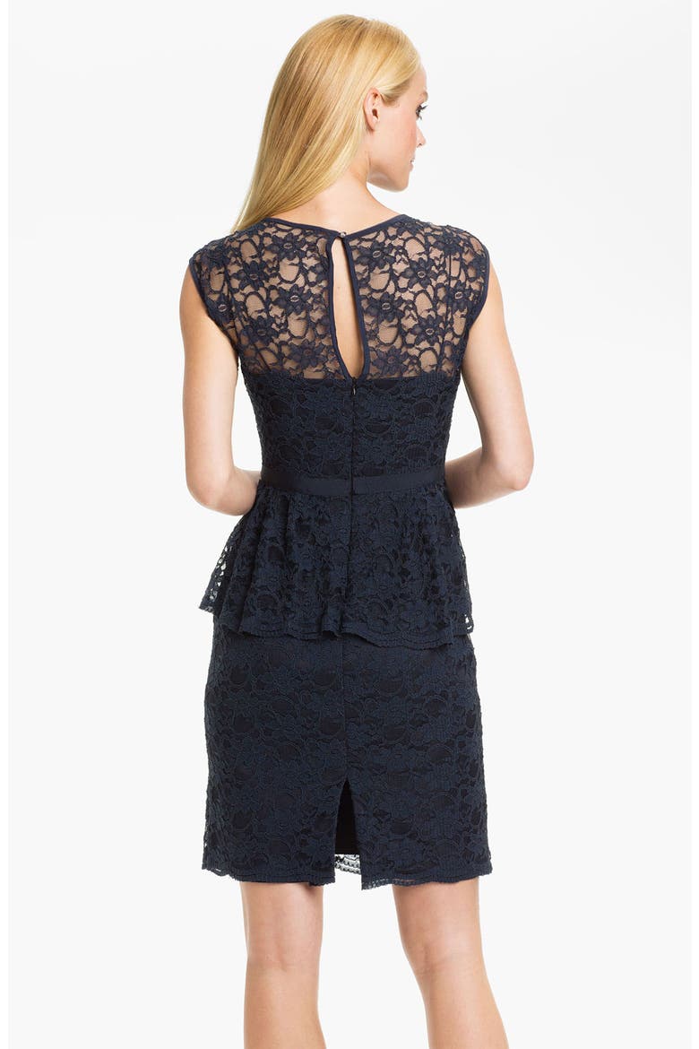 Peplum Lace Overlay Sheath Dress, Alternate, color, NAVY
