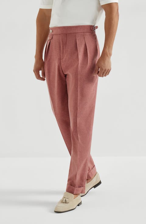 Trousers with double pleats and tabs