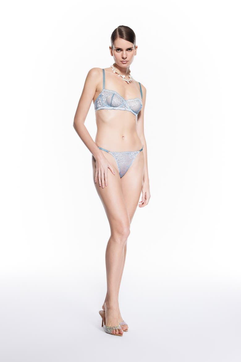 Sky French Lace Thong  Lightweight Breathable Brazilian Panty, Alternate, color, Blue