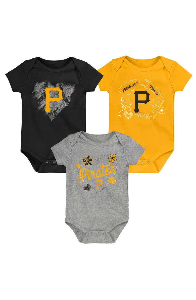 Outerstuff Infant Black/Gold/Gray Pittsburgh Pirates Batter Up 3-Pack Bodysuit Set, Main, color, Black