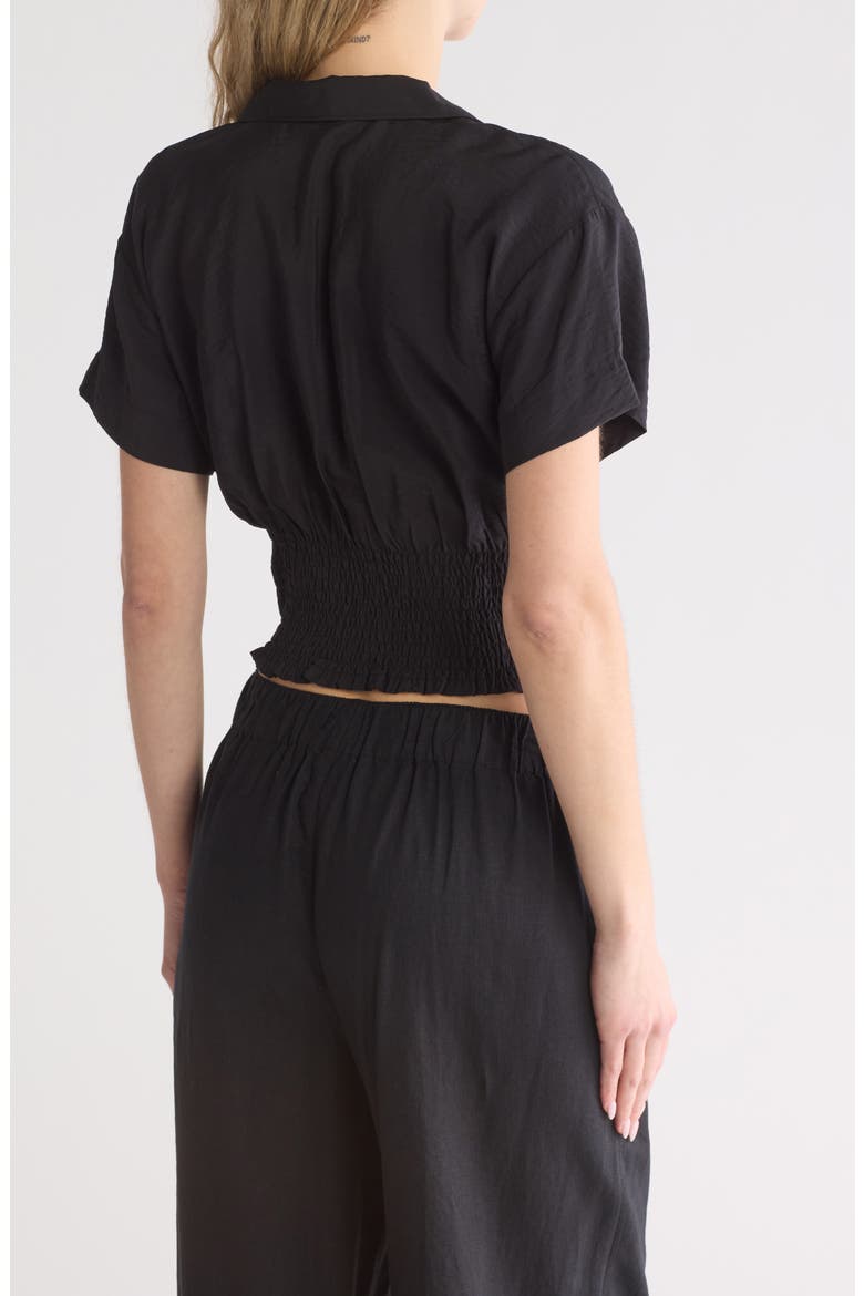 Drapey Banded Bottom Button-Up Top, Alternate, color, TRUE BLACK