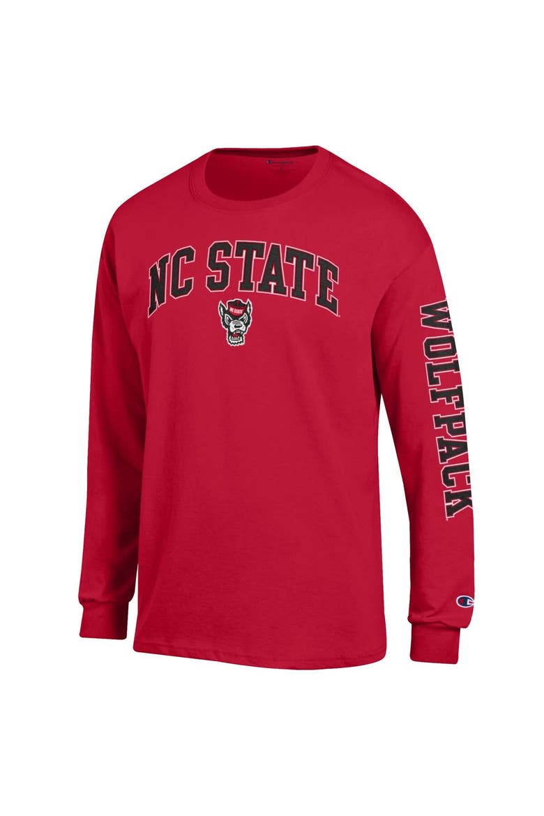 Men's Champion  Red NC State Wolfpack Arch Over Logo 2-Hit Long Sleeve T-Shirt, Alternate, color, Red
