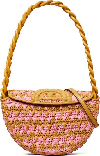 Tory Burch Mini Fleming Soft Raffia Crochet Crescent