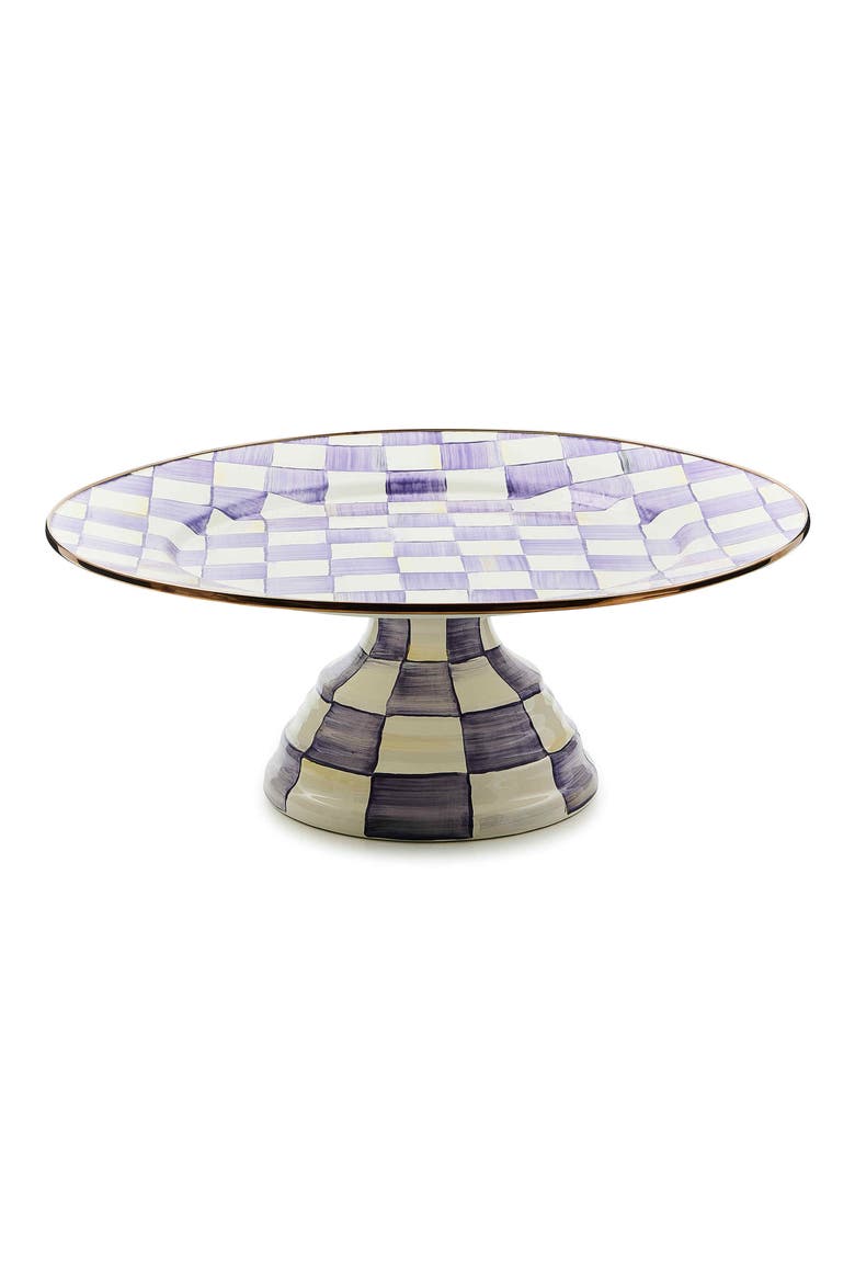 Violet Check Large Pedestal Platter, Main, color, VIOLET