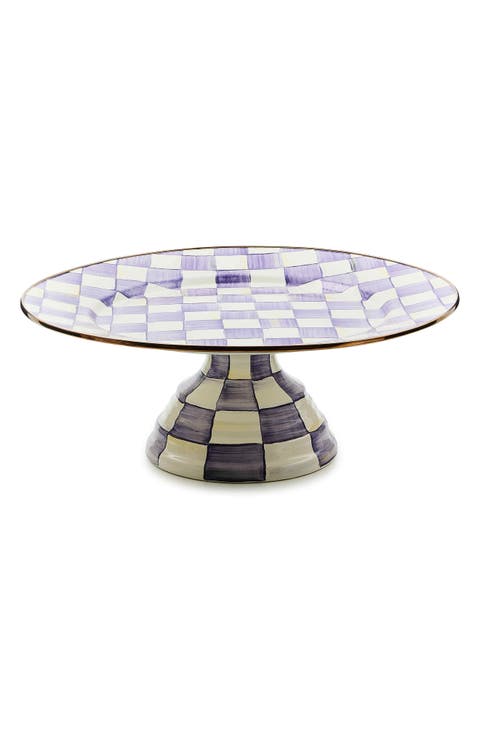 Violet Check Large Pedestal Platter