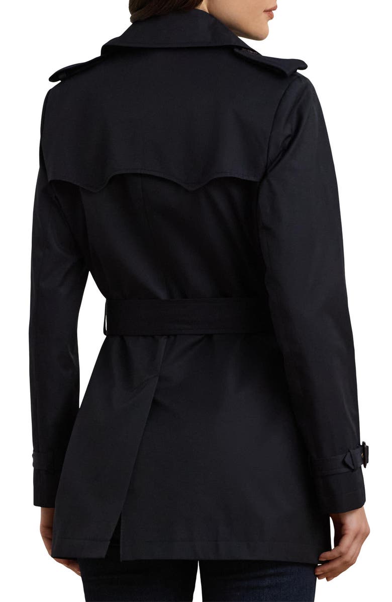 Lauren Ralph Lauren Short Double Breasted Trench Coat, Alternate, color, Dk Navy