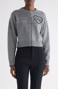 Chloé Embroidered Logo Crop Wool & Cashmere Cardigan