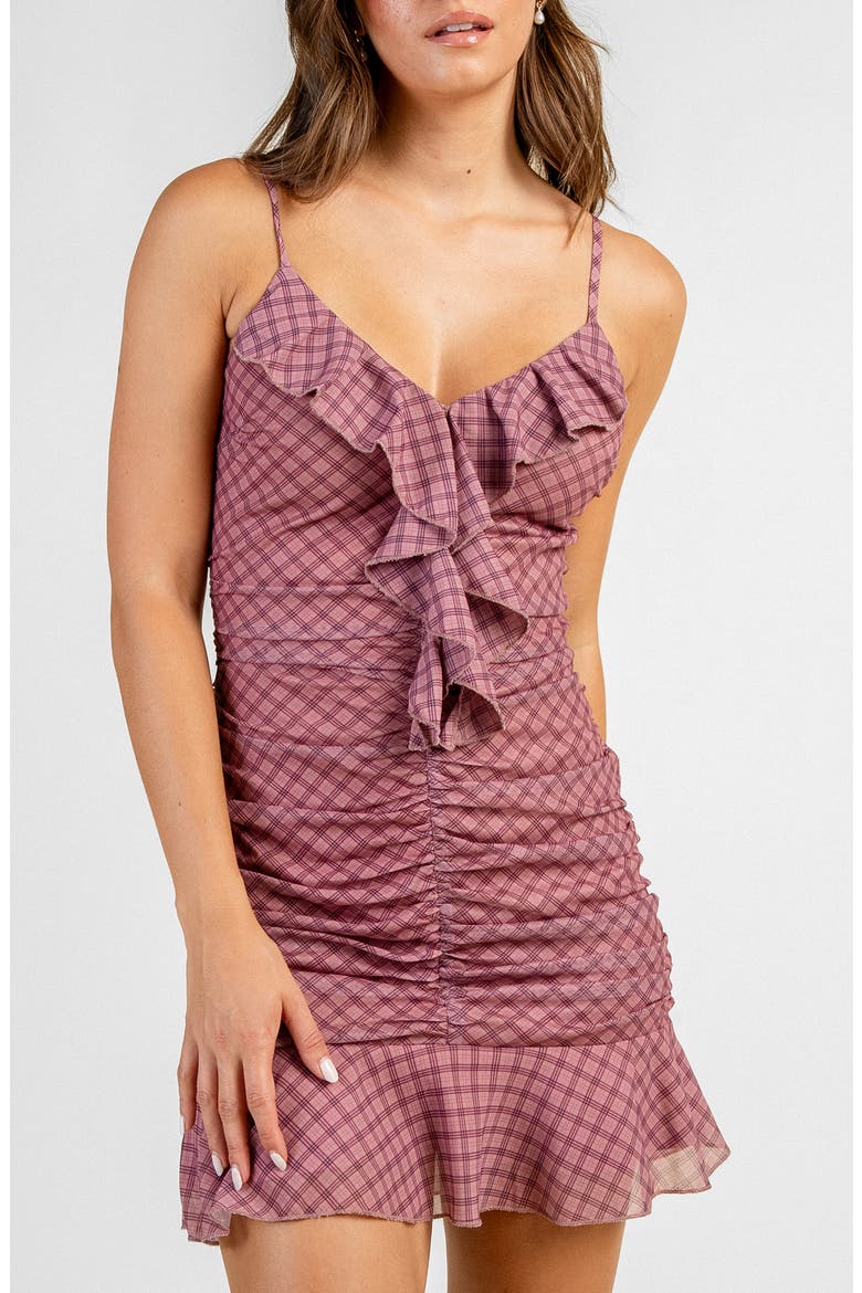 Ruched Plaid Drop Waist Minidress, Alternate, color, MAUVE PLAID