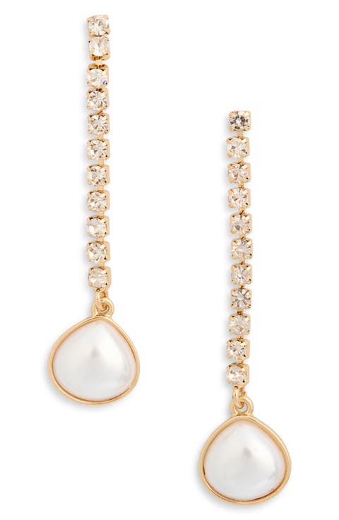 Crystal Chain & Faux Pearl Drop Earrings