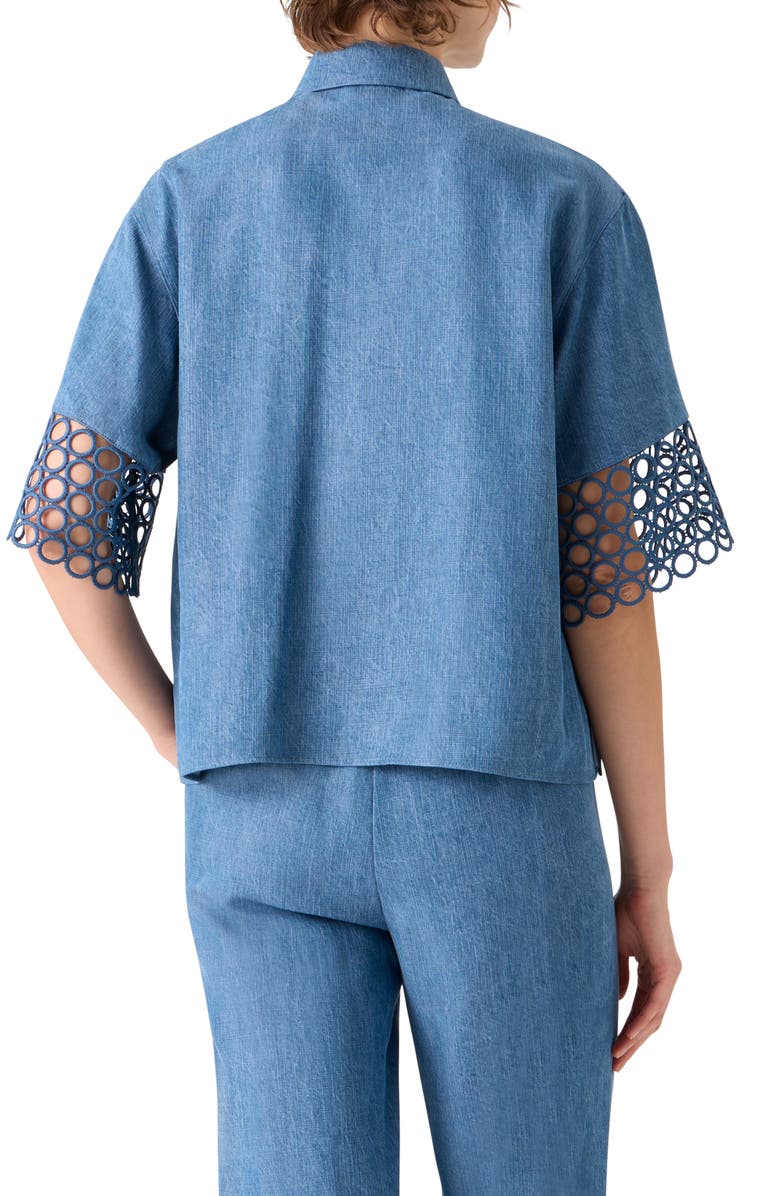 Akris punto Circle Lace & Denim Shirt, Alternate, color, Medium Blue Denim