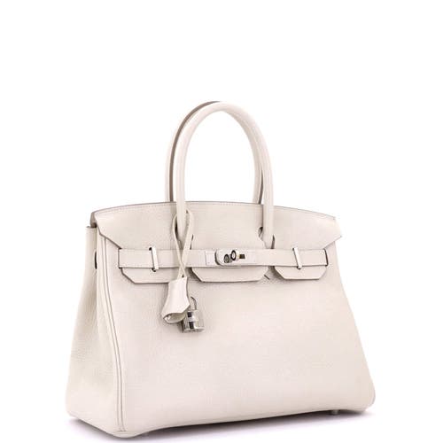 Pre-owned Hermes  Hermes Birkin Handbag Light Clemence With Palladium Hardware 30 In White