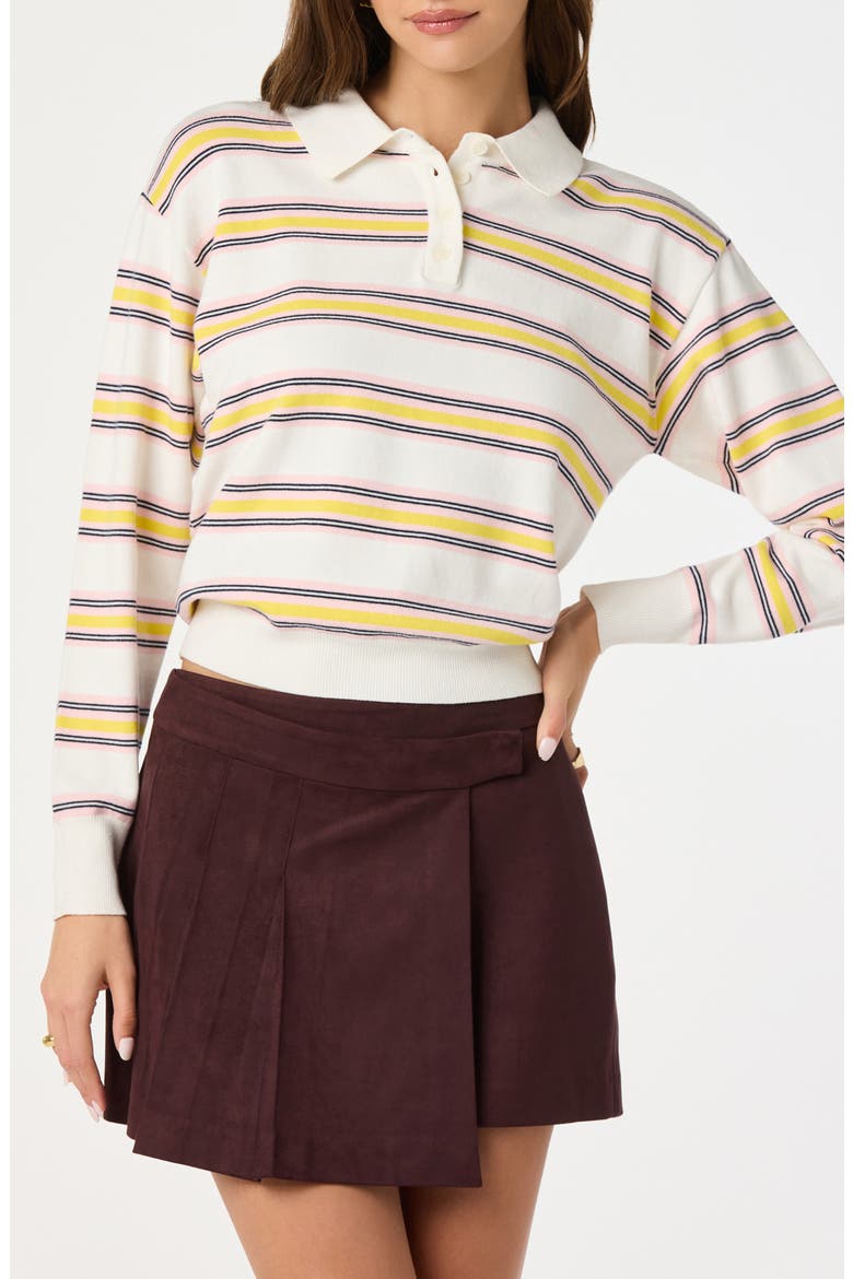Stripe Long Sleeve Cotton Polo, Main, color, WHITE YELLOW STRIPE