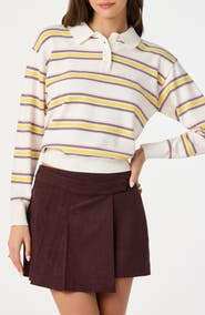 ASTR the Label Stripe Long Sleeve Cotton Polo