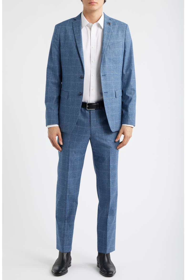 Varick Slim Fit Blue Glen Check Wool & Cotton Blend Suit, Main, color, LIGHT BLUE