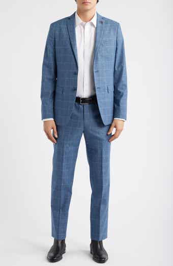 Varick Slim Fit Blue Glen Check Wool & Cotton Blend Suit
