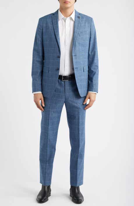 Varick Slim Fit Blue Glen Check Wool & Cotton Blend Suit