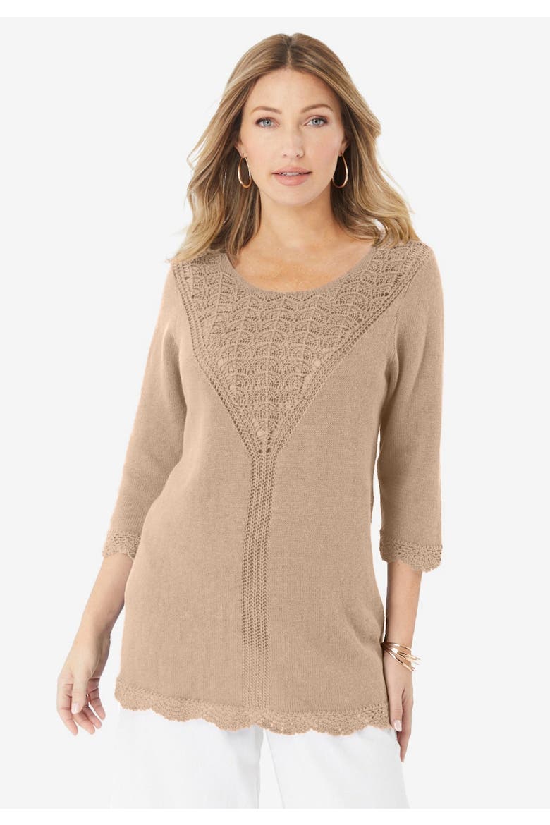 Lace Knit Pullover Sweater, Alternate, color, NEW KHAKI