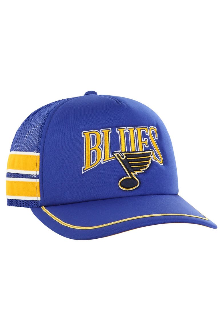 Men's '47 Blue St. Louis Blues Sideband Stripes Trucker Snapback Hat, Alternate, color, Blue