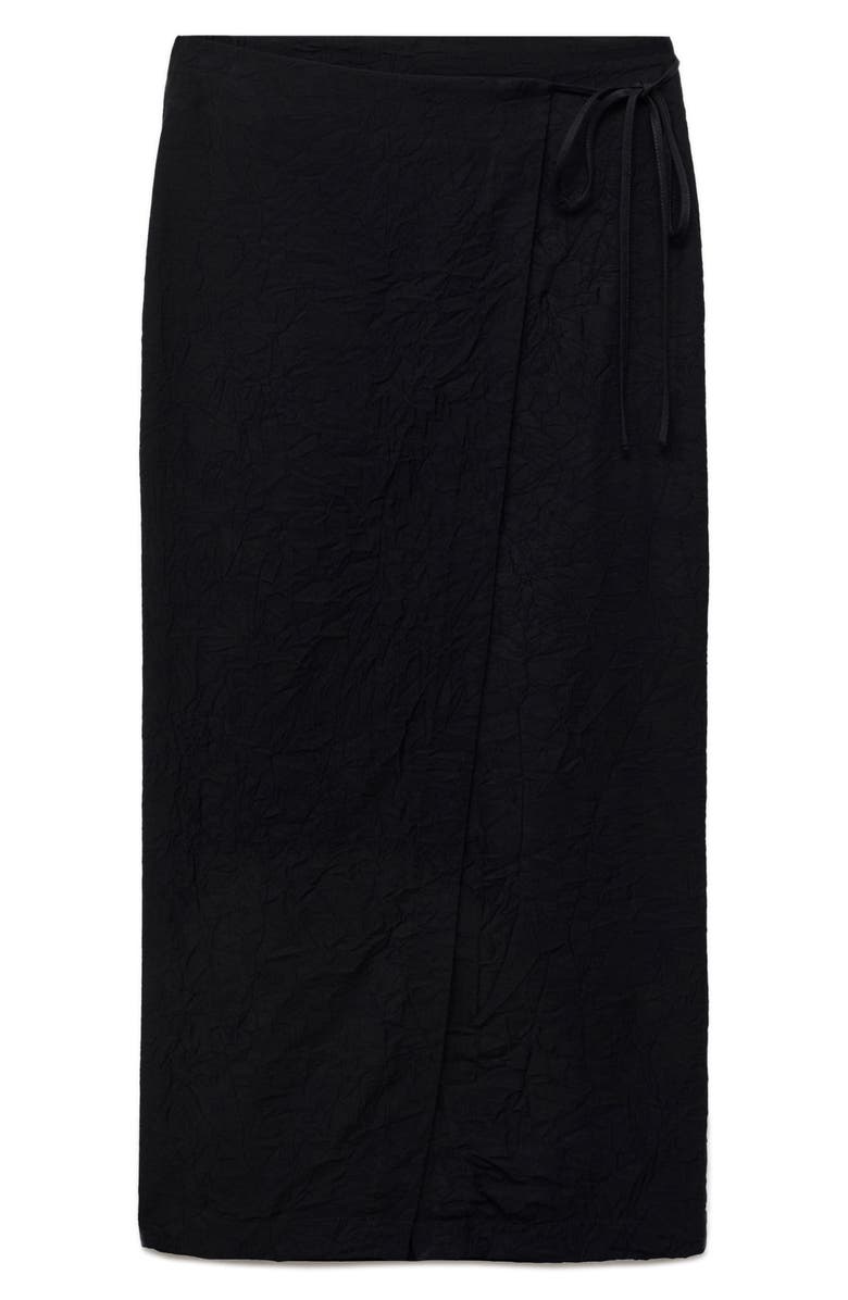 MANGO Crinkled Wrap Midi Skirt, Alternate, color, Black