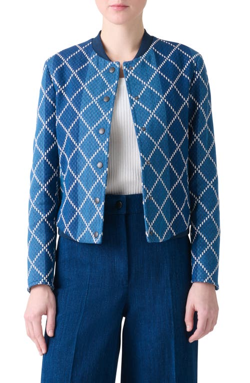 Akris Punto Diamond Jacquard Crop Bomber Jacket In Blue