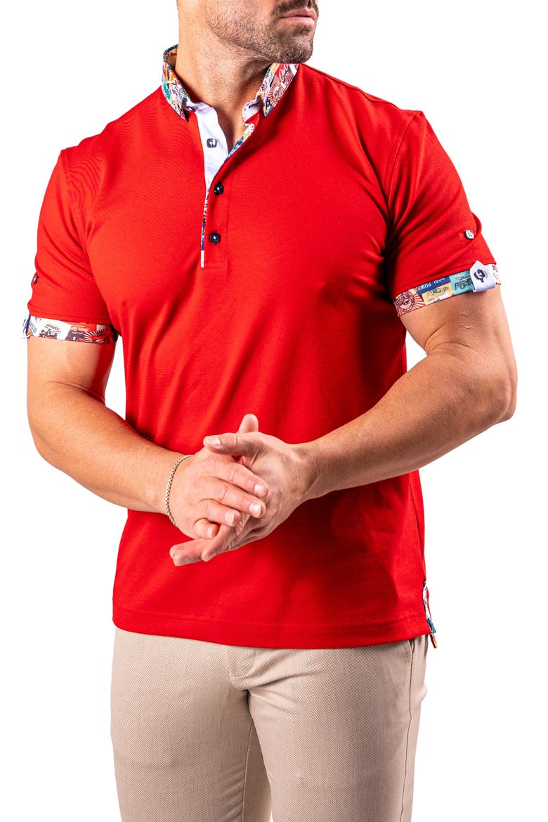Collarsolidscarlet Red Button-Down Polo, Alternate, color, RED