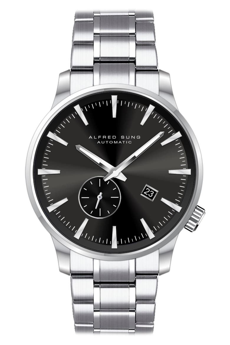 Bracelet Strap Automatic Watch, 43mm, Main, color, SILVER BRACELET BLACK DIAL