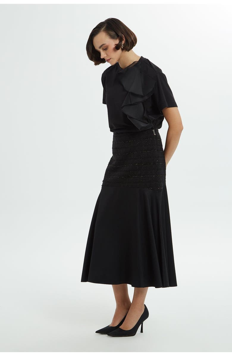 Gizia Upper Sequin Side Zipper Black Midi Skirt, Alternate, color, Black