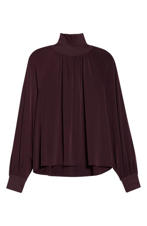 Rib Trim Gathered Long Sleeve Top