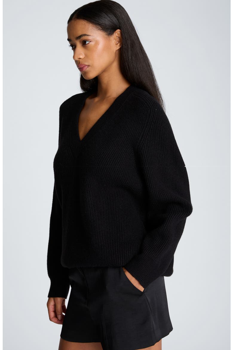Oversized V Neck Raglan Sweater, Alternate, color, BLACK