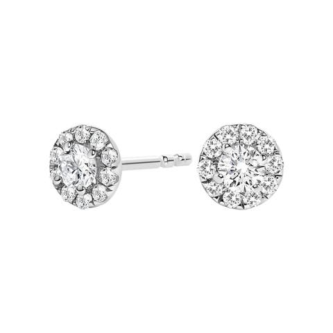 14K White Gold 1/3 Ct Lab-Grown Diamond Halo Stud Earring