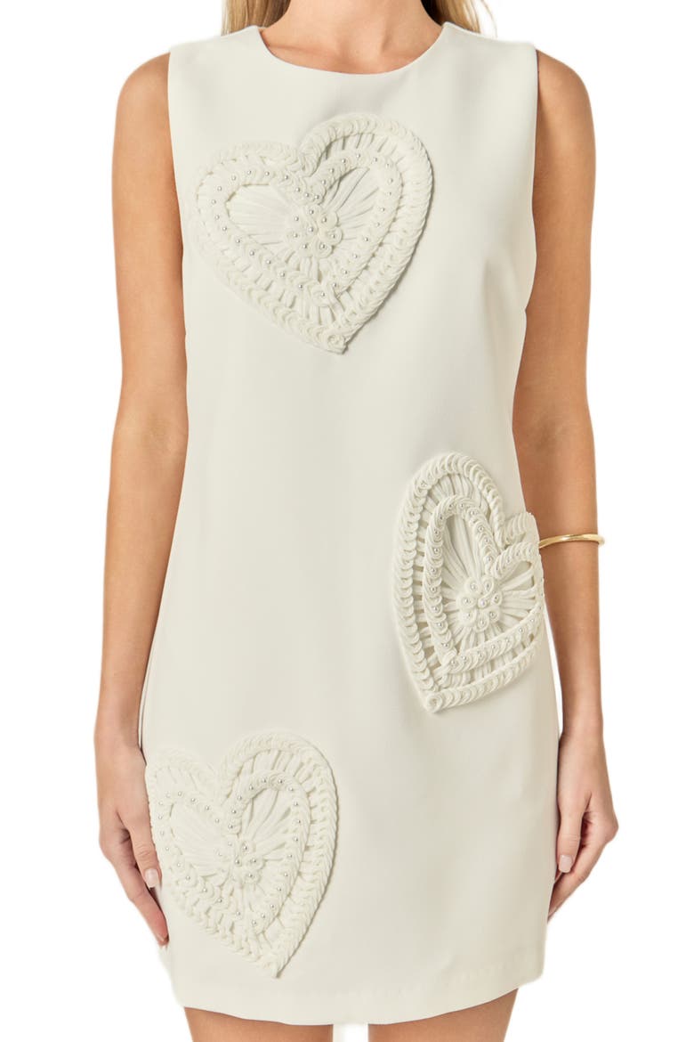 Faux Pearl Heart Appliqué Sleeveless Minidress, Alternate, color, WHITE