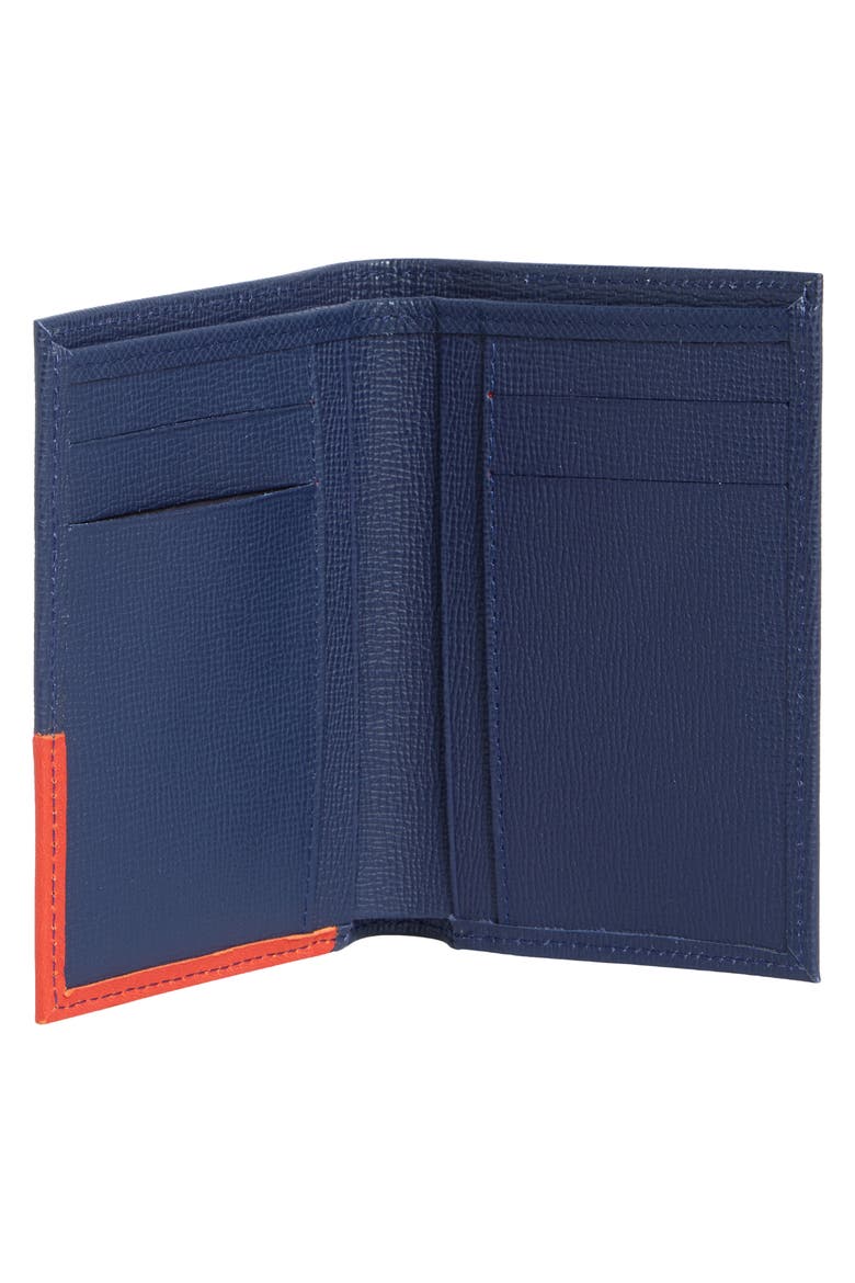 Parisis Bifold Leather Card Wallet, Alternate, color, NAVY/ORANGE